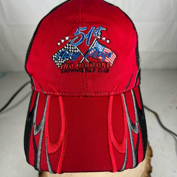 Racing Trucker Embroidered Baseball Cap Hat Red Black Flames Streetwear Vintage - Picture 3 of 9